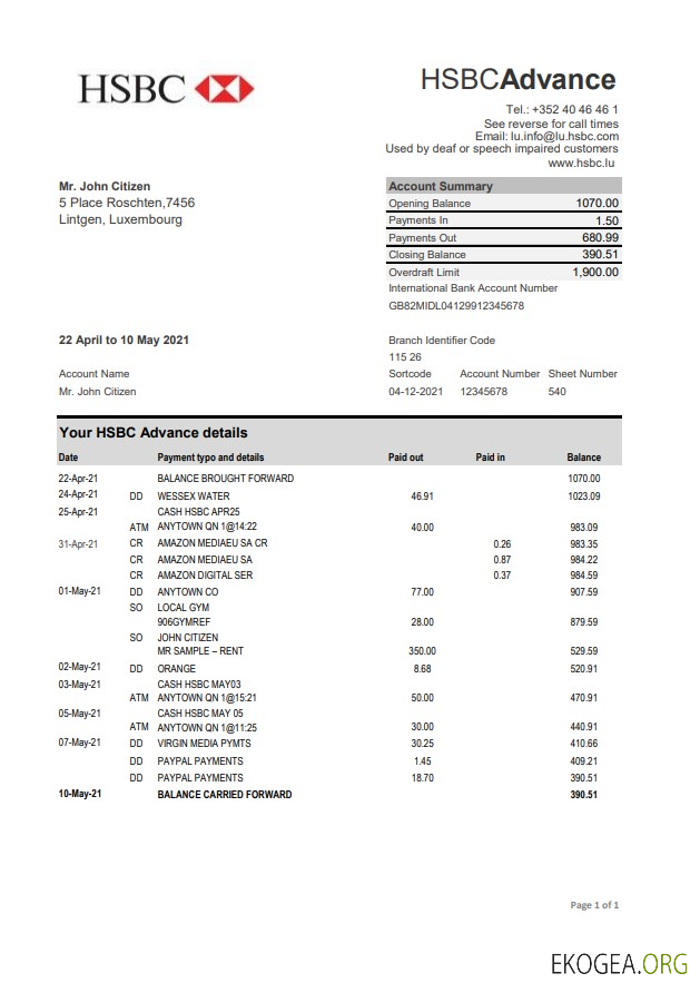Luxembourg HSBC excel